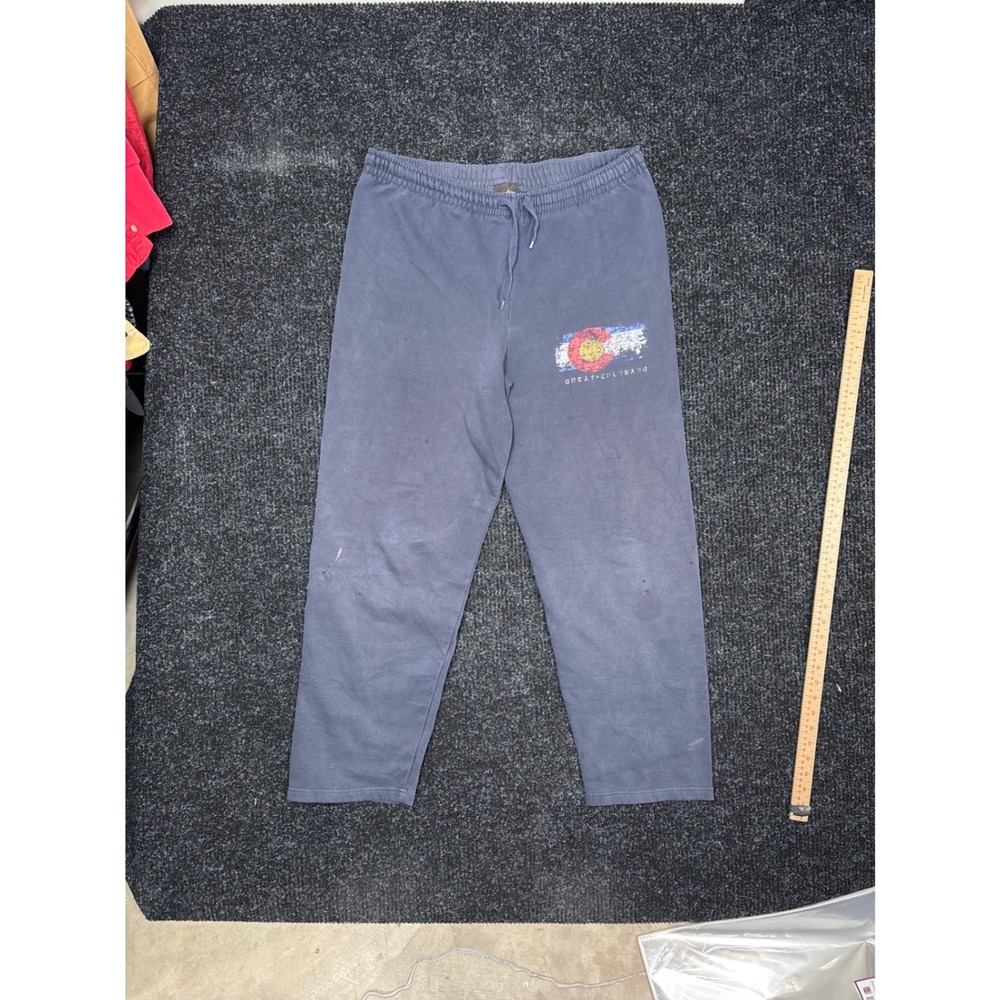 Prairie Mountain Colorado Graphic Sweatpants Mens Large Blue Faded Vintage Wear
